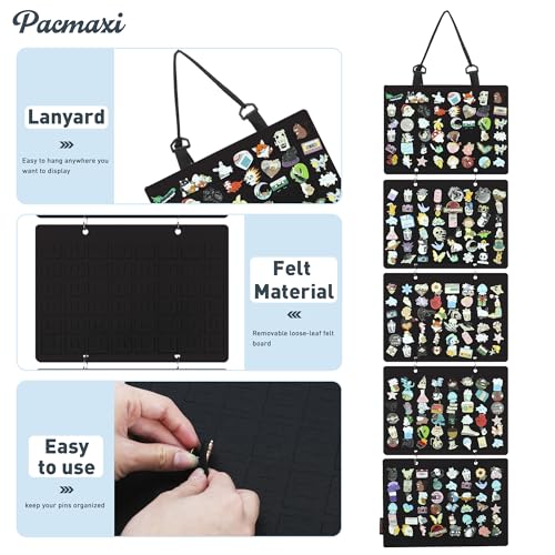 Image of Hanging Enamel Lapel Pin Display Panels Organizer With 5 Loose-leaf Board Pieces, Brooch Pin Enamel Pin Display Pages, Badge Collection Display Holder Holds At Least 120 Pins.(Pins Not Included) (Black)
