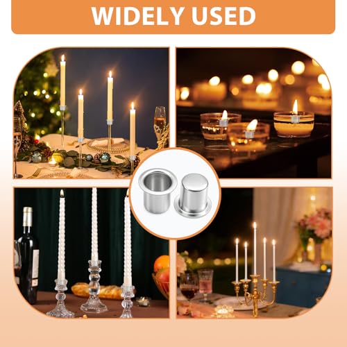 Wcawnlt Kerzenhalter Stabkerze 36pcs Silber Aluminium, Mini Kerzenhülsen für Stabkerzen, Stabile Basis für Tischdekoration, Feste, Weihnachten und Ambientebeleuchtung