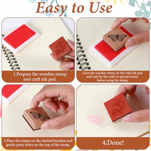 9pcs Vintage Wooden Rubber Stamps for Crafting, Flower, Butterfly, Dragonfly, Bee, Bird and Ladybug Scrapbooking Stamp, Wooden Stamps for Scrapbook, Stationery, DIY Art and Craft Journal
