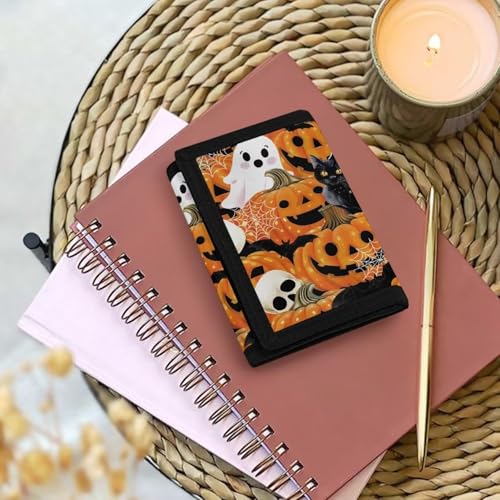 Pumpkin Ghost Small Wallet for Teen Girls Halloween Girls Coin Purse for Kids 6-8 Cute Orange Leather Coin Purse Toddlers Trifold Wallets2