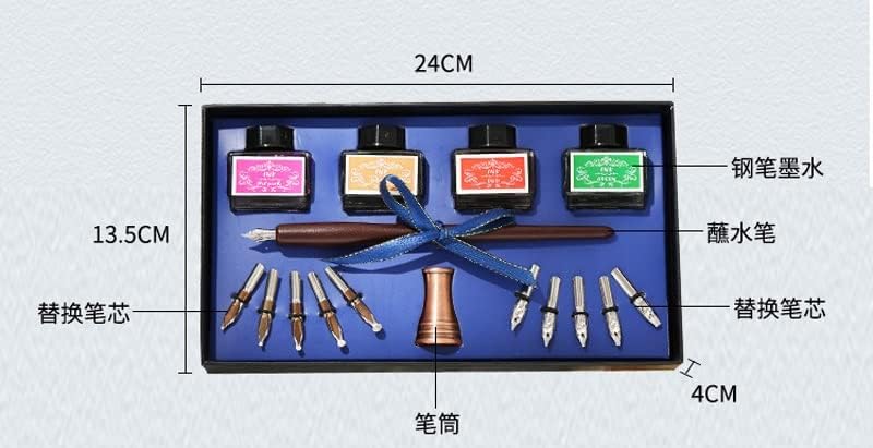 Miniatura 2 de CFSNCM - Pluma de madera para caligrafía con gancho de línea de pluma estilográfica con puntas de tinta juego de oficina escuela papelería regalo