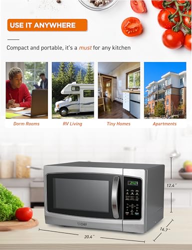 COMMERCIAL CHEF Microwave 1.3 Cu Ft with 10 Power Levels, Microwave with Pull Handle Door Lock, 1000W Countertop Microwave with Timer and Digital Controls, Stainless Steel - Thumbnail 7