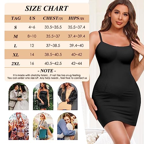 Hmq Women's Shapewear Slips For Under Dresses Tummy Control Full Slip Dress Seamless Body Shaper Spaghetti Strap Dress #TOP5