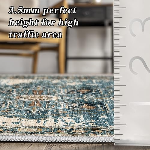 RUUGME 10x12 Area Rug Washable - Vintage Lightweight Rugs for Bedroom Soft Area Rugs for Living Room Stain Resistant Carpet with Non Slip Backing Indoor Ultra-Thin Rugs Home Decor 10x12 Blue