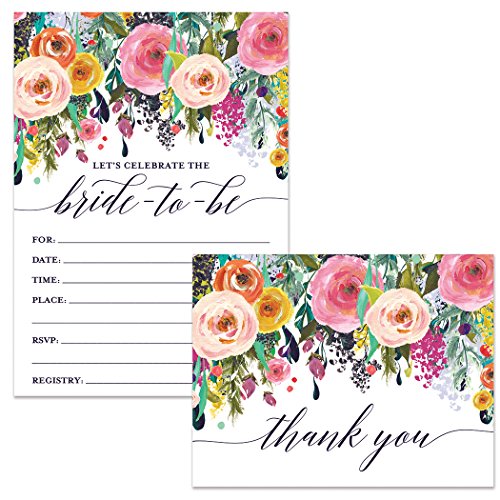 Bride-To-Be Shower Invitations & Folded Thank You Cards ( 25 Of Each ) Lovely Matching Set With Envelopes Wedding Party Bridal Maid Of Honor Fill-In-Style Invites & Thank You Notes Excellent Value #TOP9