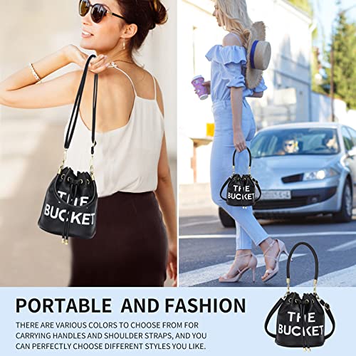 Image of JQAliMOVV Mini Leather Bucket Bags for Women Drawstring Bucket Purse Crossbody Handbags Hobo Bag