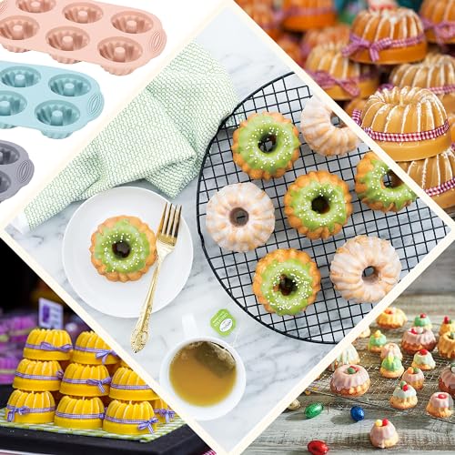 image for SmartKitch Mini Bundt Cake Pan 3pcs Silicone Fluted Tube Cake Pans, 6C