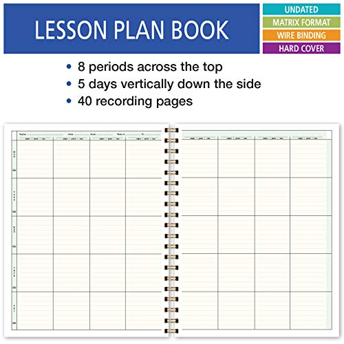 Elan Publishing Company Hardcover 8 Period Teacher Lesson Plan - Days Vertically Down The Side With Bonus Clip-In Bookmark (Woodgrain) #TOP3