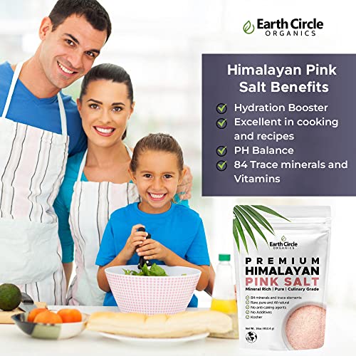 Earth Circle Organics Premium Himalayan Pink Fine Grain Salt, No Anti-Caking Agents, Pure Culinary Grade - Kosher, Nutrient And Mineral Dense, 1 Pound #TOP2