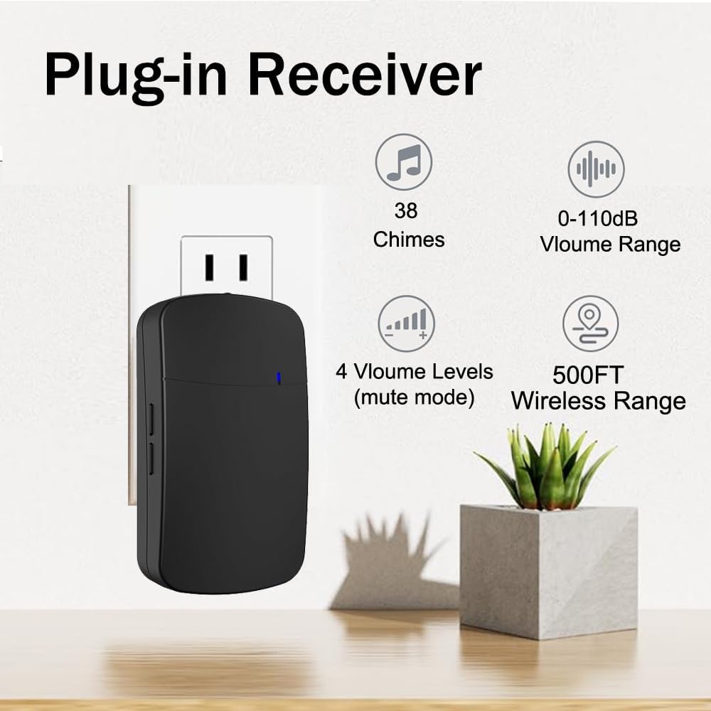 Wireless Door Bell Ringer,Self-powered Doorbell,Home Waterproof Doorbell With 38 Chimes Ring Bell,4-Volume,500ft Range Remote Control Doorbell,Suitable for Homes, Offices,Factories,etc