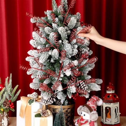 Suncalla クリスマス キラキラ カーリーピック 11.8インチ クリスマスツリーデコレーション 人工スティック 枝 フェイクステム オーナメント 装飾ピックとスプレー リースクラフト花瓶フィラー ホーム用 (レッド) [2]