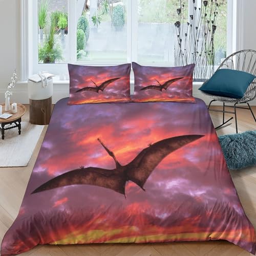 Housse de couette parure de lit microfibre ptérosaure imprimé 3D 3 pièces