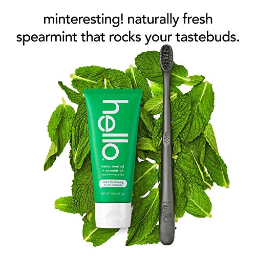 Hello Vegan Fluoride Toothpaste, Moisturizing Hemp Seed Oil + Coconut Oil, Super Fresh Family Farmed Spearmint, Naturally Whitening Toothpaste, Helps Remove Plaque, 4 Ounce #TOP4