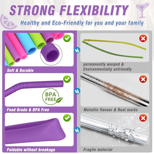 Walfos Reusable Silicone Straw - 2 Size Flexible Drinking Bendy Straws for Smoothies/20 & 30 oz Tumblers, BPA Free (4 Wide Straws + 4 Regular Straw + 2 Cleaning Brushes Excluding storage bag） by Walfos - Image 3