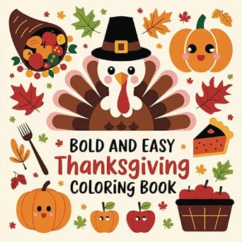 Amazon.com: Bold and Easy Thanksgiving Coloring Book: 50+ One-Sided ...