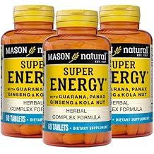 MASON NATURAL Super Energy, Made with Guarana, Panax Ginseng & Kola Nut for Optimal Performance & Energy, 90 Day Supply, 60 Tablets Pack of 3
