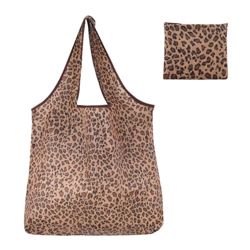 DOKRIN Bolsas de la compra reutilizables, Bolsa de compras plegable grande con estampado de leopardo reutilizable y portátil ideal para ir de compras viajar y acampar al aire libre (marrón)