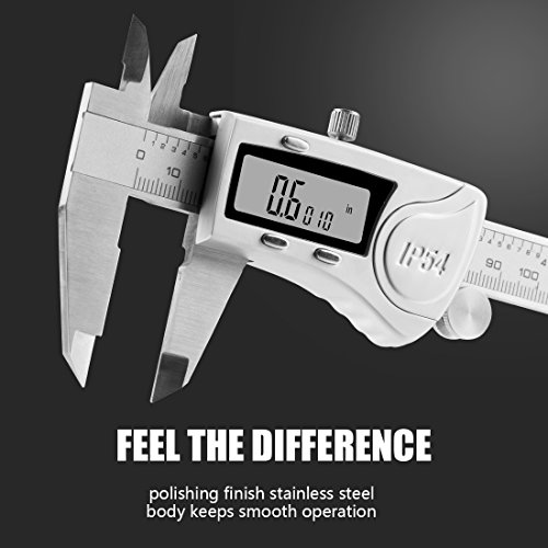 Rexbeti Digital Caliper, 6 Inch Caliper Measuring Tool, Ip54 Waterproof Protection With Stainless Steel, Micrometer Vernier Caliper With Inch Metric Fraction, Large Lcd Screen, Full Size #TOP3