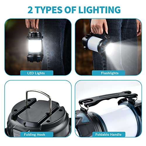 Eluteng Camping Lantern 2 In 1 Rechargeable, 1200Lm, 6 Light Modes, 4400Mah Power Bank, Ip4 Waterproof, Perfect Lantern Flashlight For Hurricane Emergency, Hiking, Home And More, Usb Cable Included #TOP2