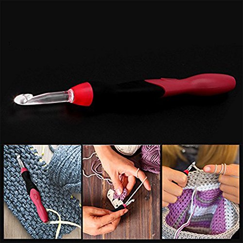 LED Lighted Ergonomic USB Rechargeable Crochet Hooks Set with Case Light Up Knitting Needles Kit - 9 Sizes - Thumbnail 4