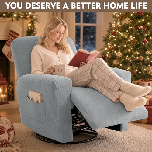 Image of ZNSAYOTX 100% Waterproof Recliner Chair Covers, 3-Piece Stretch Fit Recliner Slipcovers with Buckle & Elastic Band for Lazy Boy, Stay in Place, Soft Plaid Jacquard Protector (Large, Light Grey)