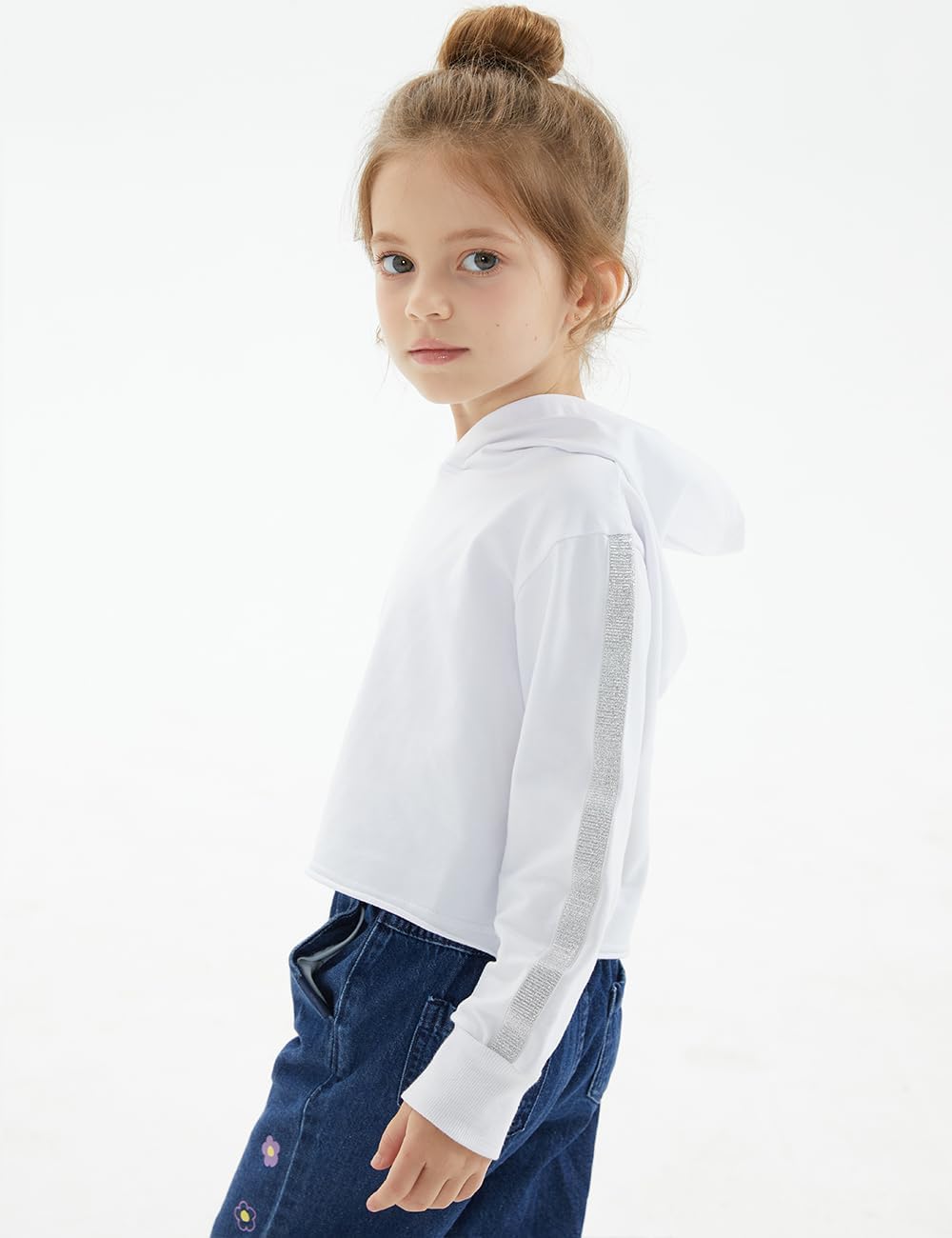 Noomelfish Girls Sparkle Long Sleeve Crop Tops Cropped Hoodies Pullover Sweatshirts (5-14 Years) - Image 3