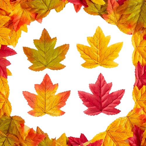 YATOJUZI Fall Leaves Autumn Decorations 3.5 Maple Leaves Fake Artificial Leaf Table Decor for Halloween Thanksgiving Day Wedding Party DIY Accessories (200PCS 4 Colors)