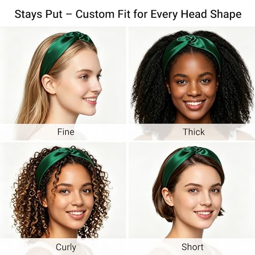Image of ZLYC Mulberry Silk Headband for Women's Hair, Solid Dark Green