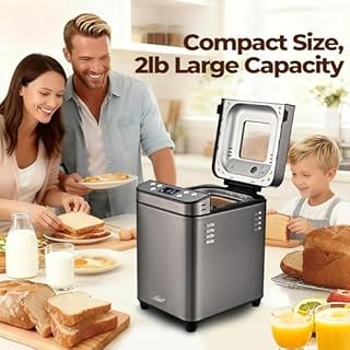 Rosewill 25-in-1 Automatic Bread Maker Machine with 3 Loaf Size up to 2 Lb, 700W High Power Dual Heater Bread Maker with BPA-free Nonstick Coating Pan, Max 15 Hours Delay Timer, Low Noise - Gray