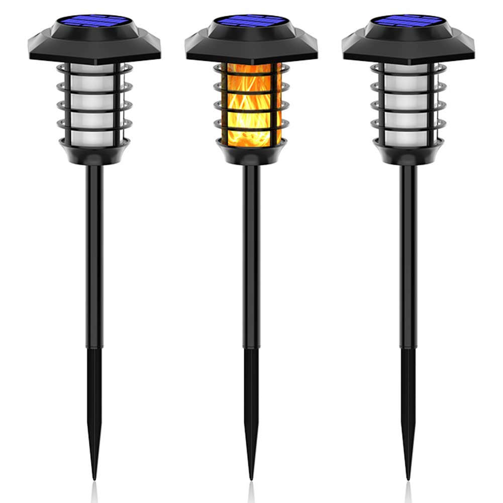 Luces de llama solar Decorativas para exteriores Actualizado 66 LED Antorchas solares solares Negro IP65 Impermeable Parpadeo Llama cálida Linterna solar Iluminación de paisaje al aire libre,3pc