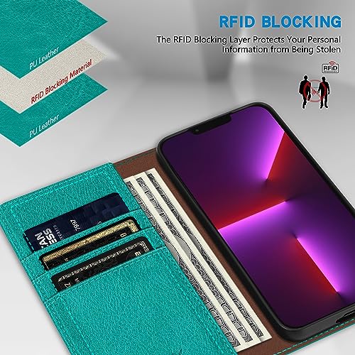 Image of ZZXX for iPhone 13 Pro Max Wallet Case Strong Magnetic 6.7 inch,Lake Blue