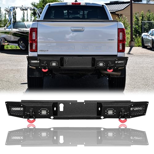 LUYWTE For 2019-2023 Ford Ranger（Not fit Wildtrak）Steel Rear Bumper With Lights&D-Rings（Black Texture）