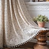 WAZZIO Cortinas semiopacas con estampado floral bohemio de 84 pulgadas de largo, cortinas de lino