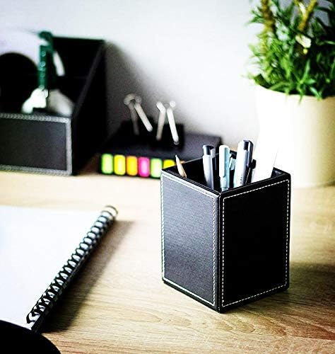 Miniatura 7 de Plumas cuadradas de piel sintética negra, soporte para lápices, organizador de artículos de escritorio, organizador de artículos de oficina, caja de