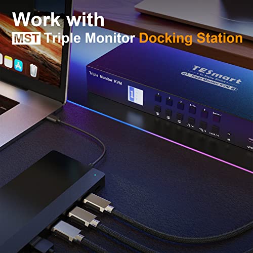 Tesmart Kvm Switch 3 Monitors 4 Computers 4K@60Hz 4:4:4, Support 3 Usb Peripherals, 2 Audio Out, Mechanical, Multimedia Keyboards, Rs232, Triple Monitor Hdmi Kvm Switches 4 Port Box With Kvm Cables #TOP5
