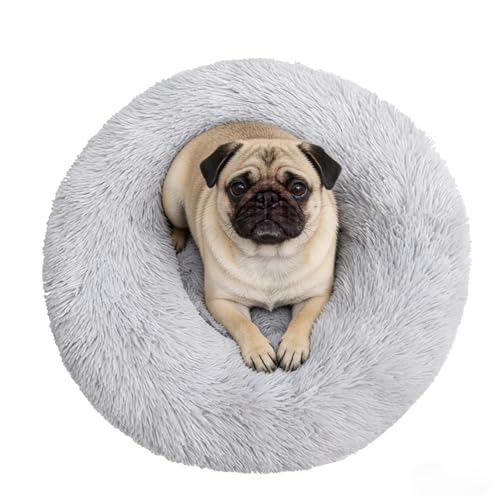 Doimier Calming Donut Dog Bed Medium Size Dog - Washable Removable Cover Non-Slip Bottom, Round Pet Bed Cat Bed Warming Fluffy Plush Faux Fur Anti-Anxiety, Fits up to 45 lbs (Light Grey, 30") by Doimier - Used condition - US$33.49