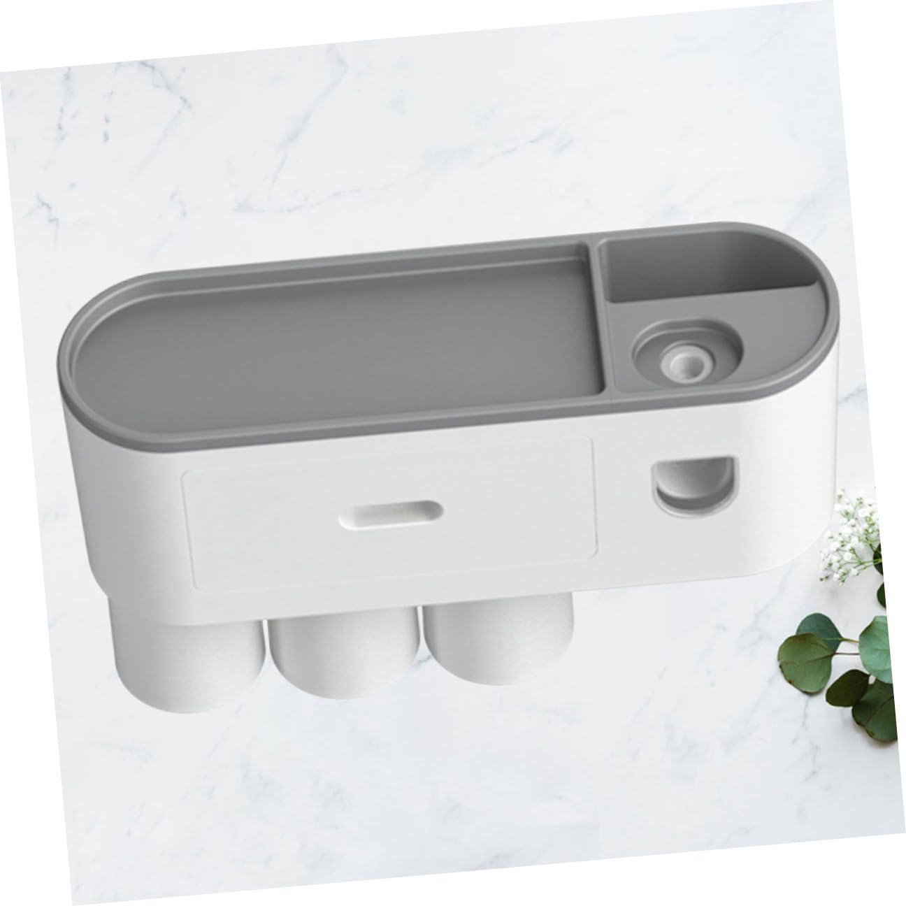 Garneck Punch Wall Mounted Toothbrush Holder with Automatic Toothpaste Dispenser Bathroom Organizer Space-Saving Abs Gargle Rack for Dry Clean Storage Versatile Overhang Design with Three