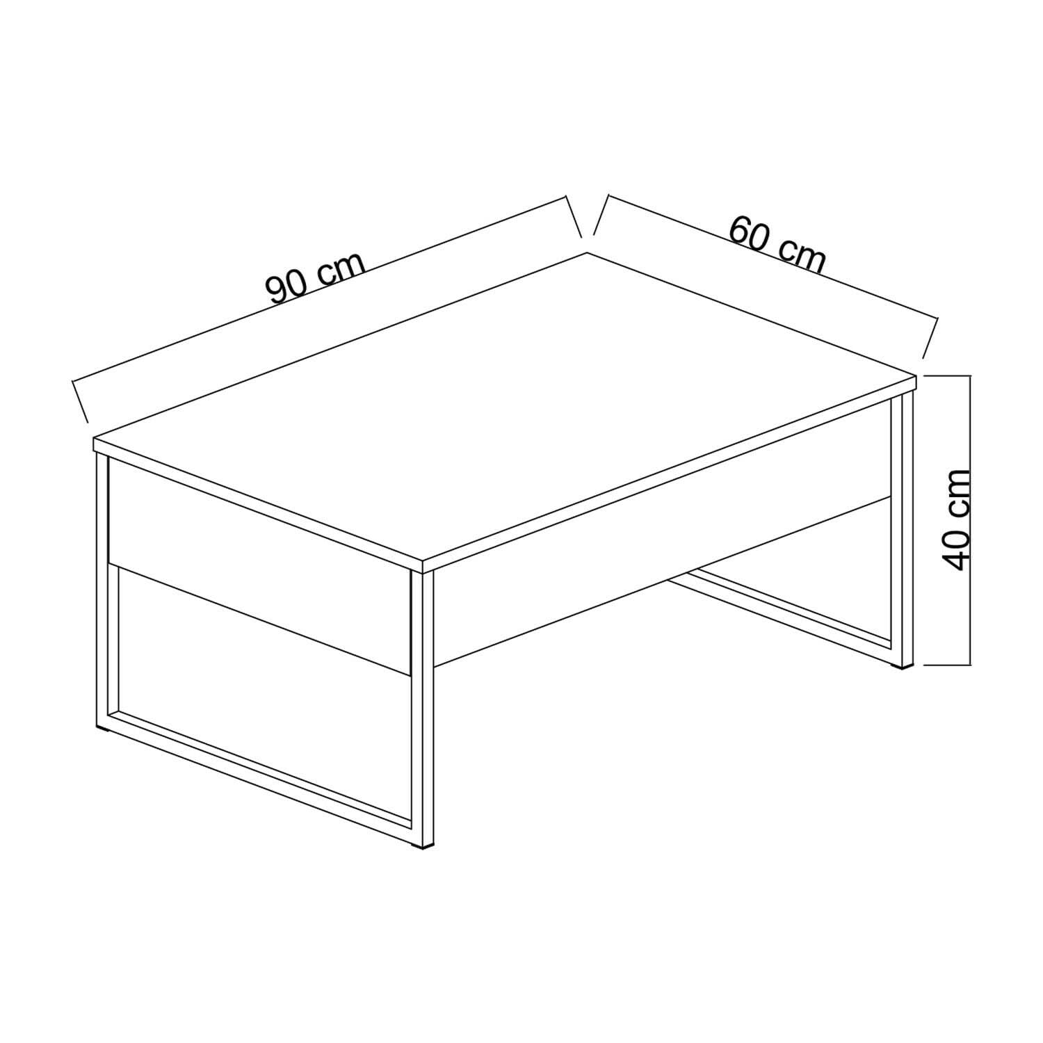 Dmora Tavolino da Salotto Canis, Tavolo Basso da caffè, Portariviste per Divano, Ripiano da Soggiorno, 90x60h40 cm, Antracite e Nero