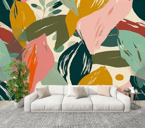 Modern Peel and Stick Wall Mural Wallpaper Artistic Seamless Abstract Leaves Modern Design for Paper Cover Fabric Self Adhesive Removable Wall Stickers for Living Room Bedroom TV Background 69''x96''