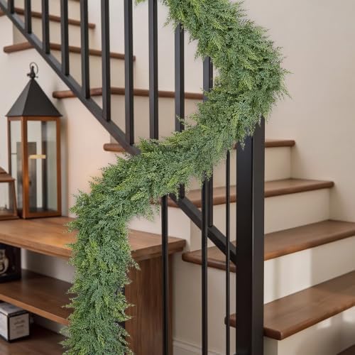 6FT Christmas Cedar Garland, Real Touch Full Greenery Christmas D...