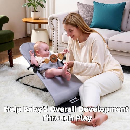 Image of Baby Bouncer Toy Bar Compatible with Baby Bjorn Bouncer, with Wooden Toys in Flying Saucer, Spaceship, and Planet Shapes to Stimulate Baby's Curiosity and Desire to Explore