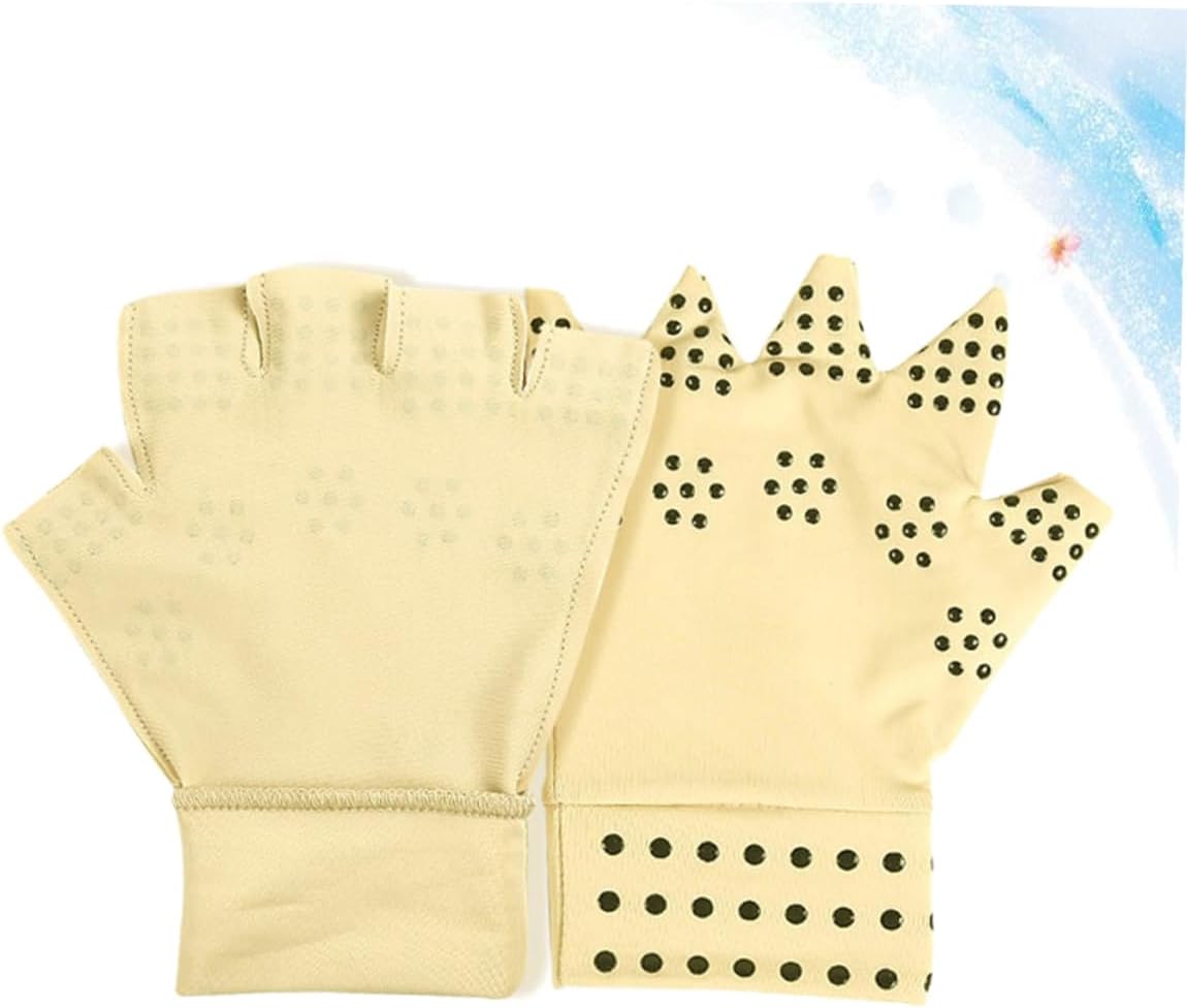 PartyKindom 1Pair Silicone Half Finger Magnetic Therapy Gloves for Relief Slip Pressure Support for Fitness and Cycling Skin Color
