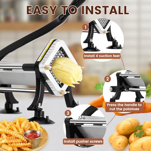 BIEAMA Commercial French Fry Cutter with 1/4", 3/8", 1/2" Stainless Steel Blades, French Fries Cutter for Potatoes and Carrots by BIEAMA - Image 6