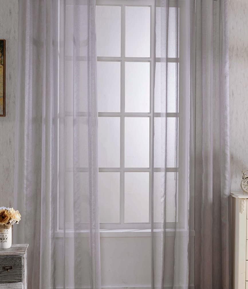 HooHero Grey Classic Solid Window Treatments 100 Wide Sheer Curtains Kids Living Room Stripe Window Drapes Gauze Voile Liner Curtains