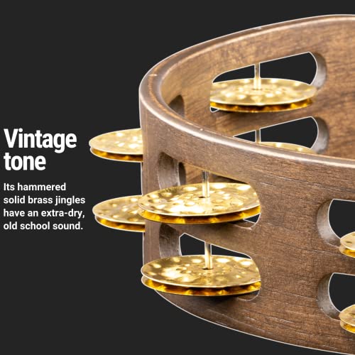 Meinl Percussion Ta2V-Wb 10-Inch Vintage Wood Tambourine With Double Row Hammered Brass Jingles #TOP2