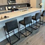 PHI VILLA Grey Bar Stools Set of 4 - Counter Height 24'' Bar Stool Pu Leather Kitchen Modern Bar Chairs, Bar Stools with Back