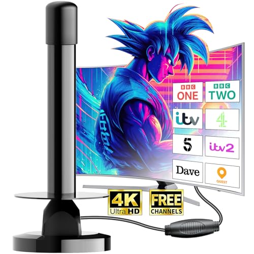Indoor TV Aerial - TV Ariels Indoor Freeview with Booster, Strong Magnetic Base Freeview Aerial for Easy Installation, Smart TV Aerial Indoor Support 4K/1080P and All TV, Freeview TV Aerial