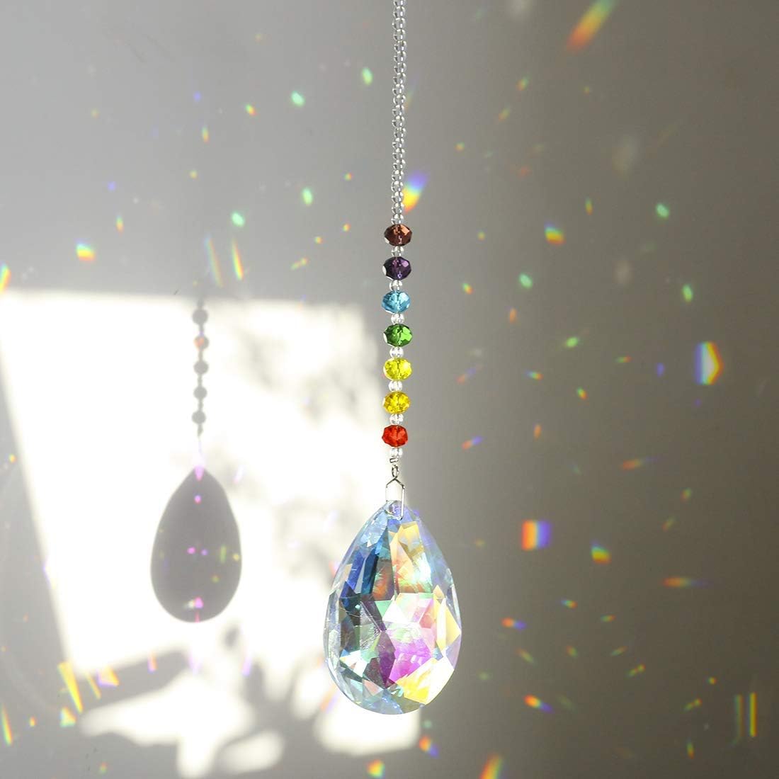 Chakra Crystal Rainbow Suncatcher Hanging Window Prism 76mm Bauhinia Decor | Hanging window prism creates brilliant rainbow light. Ideal for home decor or gift.