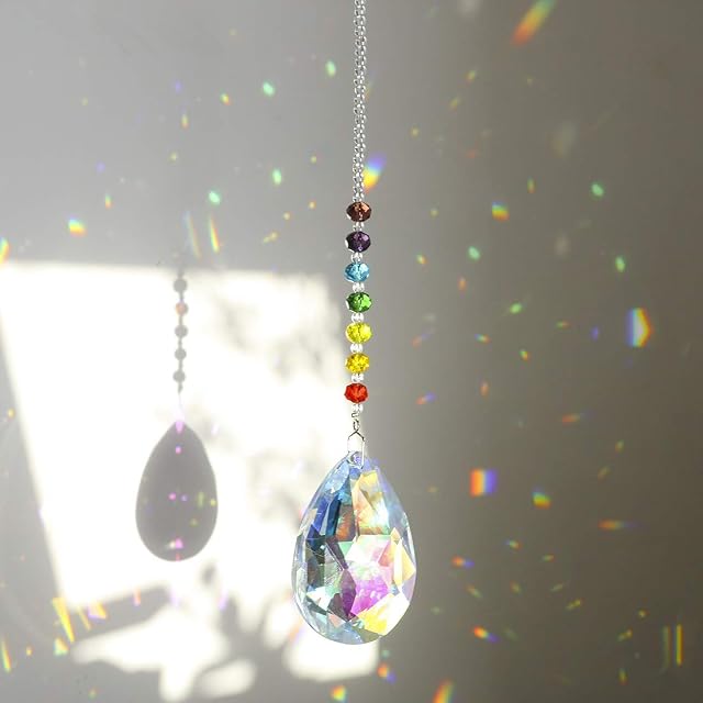 H&D HYALINE & DORA Chakra Crystal Rainbow Suncatcher Hanging Window Ornament with 76mm Prism (Bauhinia)