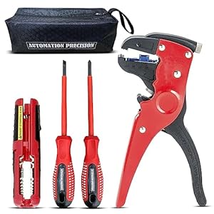 pince à dénuder automatique les fils électriques avec inclus un outil à dégainer les cables électriques et coaxes, 2 tournevis isolés